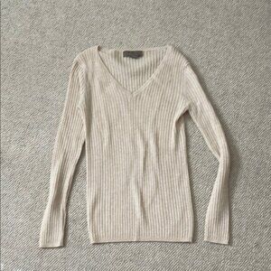 V-Neck Ribbed Cashmere Sweater - Cream, Size M, excellent condition